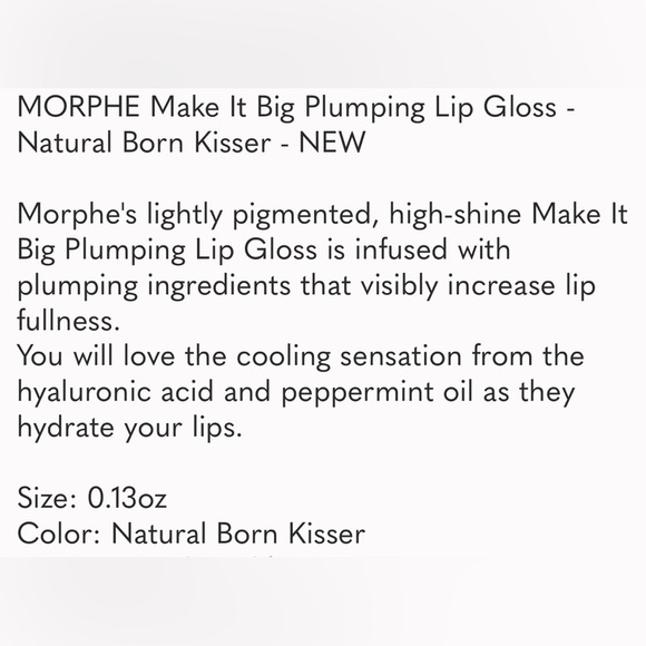 🌴 Morphe Make It Big Plumping Lip Gloss / Natural Born Kisser NEW - Picture 4 of 4